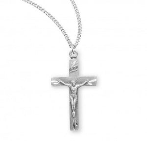 Engraved 1.1" Sterling Silver Crucifix 18 Inch Chain