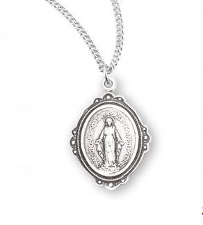 Tiny Fancy Edge SS Miraculous Medal Necklace