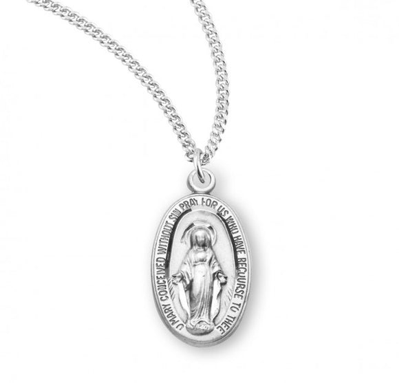 SS Miraculous Medal .8 Inch 18 Inch Chain