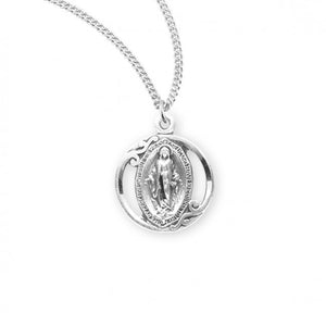 SS .7" Round Pierced Miraculous Medal Necklace 18" Chain