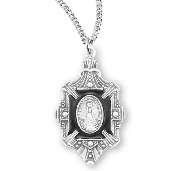 SS Art Deco Miraculous Medal 18 Inch Chain