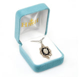 Fancy Edged Black Enamel Miraculous Medal Necklace