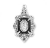 Fancy Edged Black Enamel Miraculous Medal Necklace
