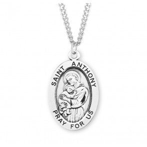 St Anthony SS Medium Oval Necklace 24 Inch Chain