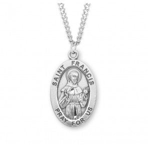 St Francis SS Large Oval Necklace 24 Inch Chain