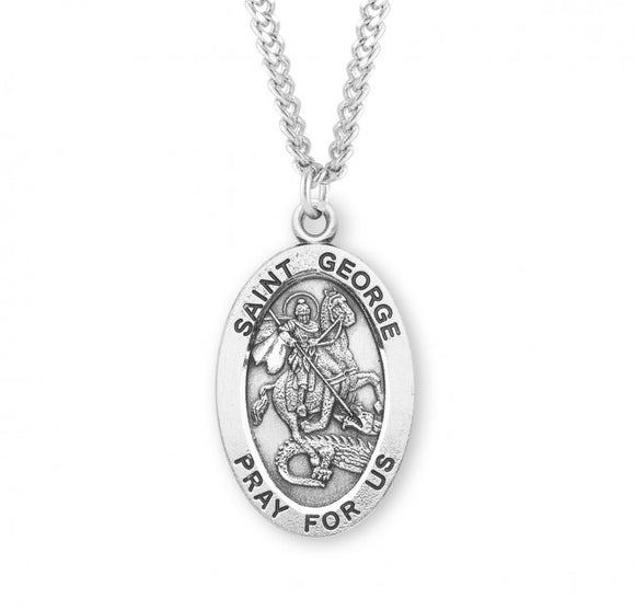 St George SS Large Oval Medal 24 Inch Chain