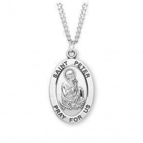 St Peter SS Large 1.1" Oval Necklace 24" Chain