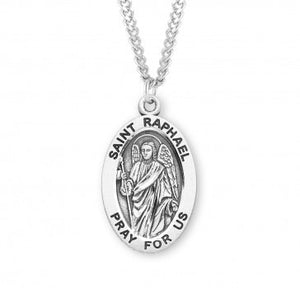 St Raphael SS Large 1.1" Oval Necklace 24" Chain