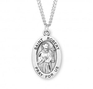 St Robert SS Large 1.1" Oval Necklace 24" Chain