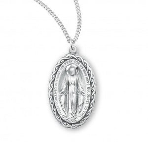 SS Scrollwork Edged Miraculous Medal Necklace