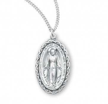 Scrollwork Edged Miraculous Medal 18 Inch Chain
