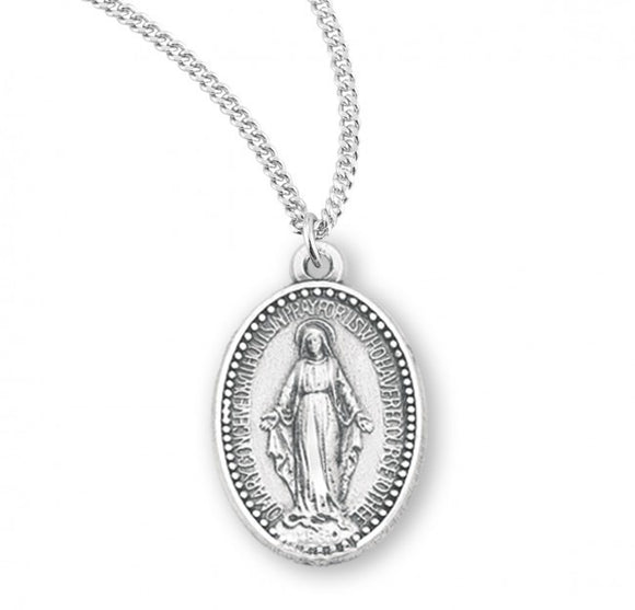 SS Beaded Edge Miraculous Medal 18 Inch Chain