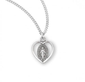 Miraculous Medal SS .6" Heart Pendant Necklace 18" Chain