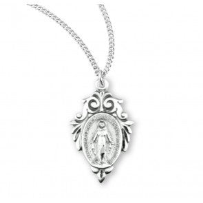 Small Fancy Leaf Miraculous Medal Necklace