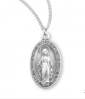 Small Etched Oval Miraculous Medal Necklace