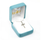 Swirl Tipped .8" SS Cross Necklace 18" Chain