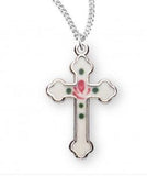 Small White Enamel SS Cross Necklace 18 Inch Chain