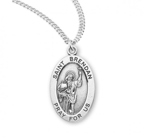 St Brendan SS Small Oval Necklace 20 Inch Chain
