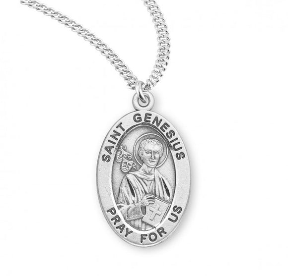 St Genesius SS Small Oval Necklace
