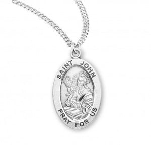 St John the Evangelist SS Small Oval Necklace 20 Inch Chain