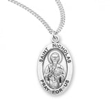 St Nicholas SS .9" Small Oval Medal Necklace 20" Chain
