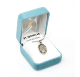 St Nicholas SS .9" Small Oval Medal Necklace 20" Chain