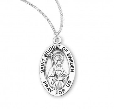 St Bridget of Sweden SS Oval Medal 18 Inch Chain