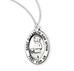 St Elizabeth Ann Seton SS .9" Small Oval Medal Necklace 18" Chain