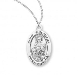 St Philomena SS .9" Small Oval Medal Necklace 18" Chain