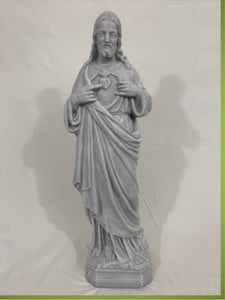25" Sacred Heart Of Jesus Concrete Garden Statue Granite Finish