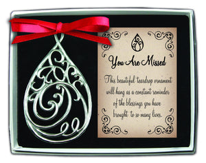 You Are Missed Filigree Teardrop Ornament