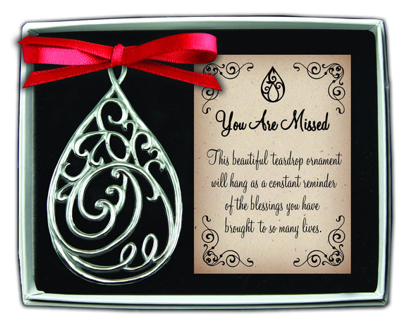You Are Missed Filigree Teardrop Ornament