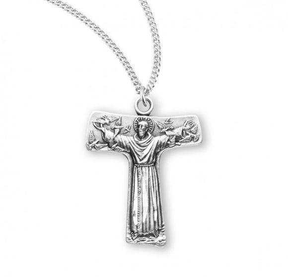 St Francis SS Small Tao Cross Necklace 18 Inch Chain