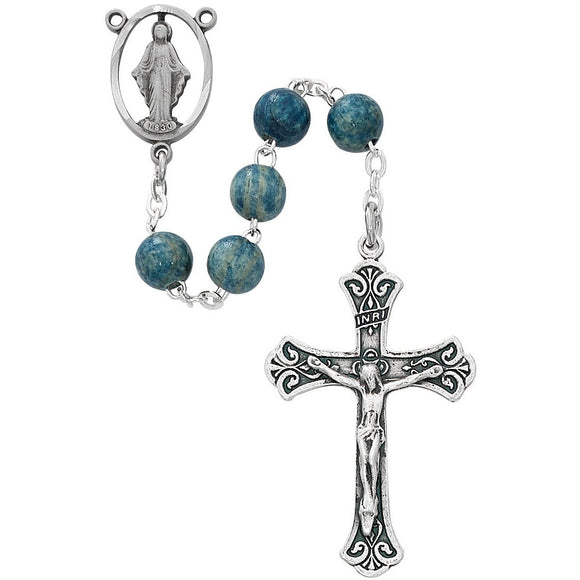 7mm Blue Wood Bead Rosary