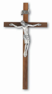 11" Walnut Crucifix With Cipolletti Silver Corpus
