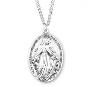 Large Oval Profile SS Miraculous Medal Necklace
