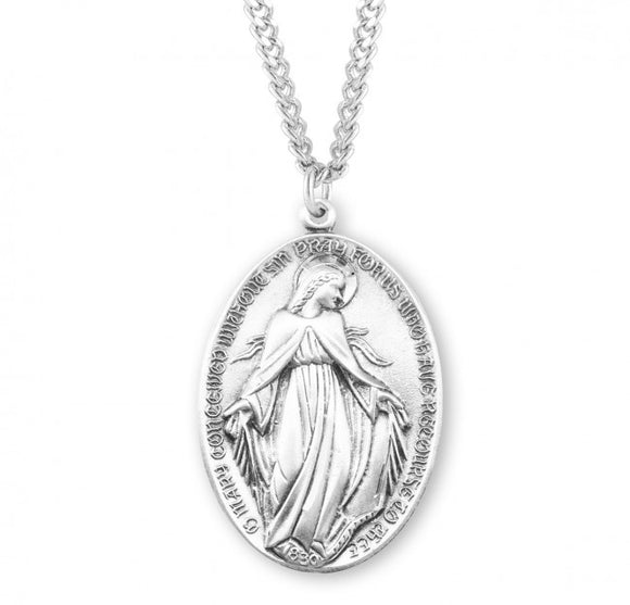 Large Oval Profile SS Miraculous Medal Necklace