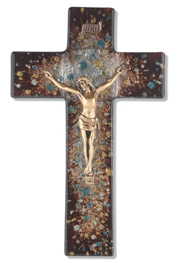 10” Brown Speckled Stained Glass Crucifix