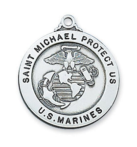 Marine St Michael Sterling Silver Necklace 24 Inch Chain