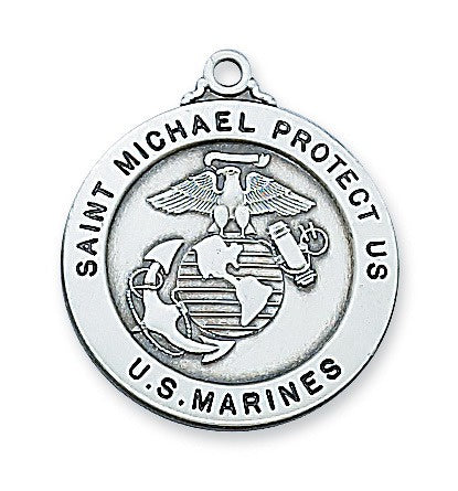Marine St Michael Sterling Silver Necklace 24 Inch Chain