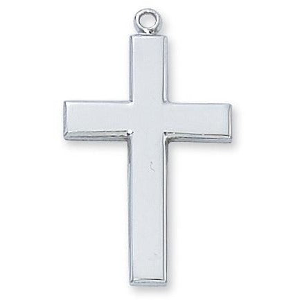 Large SS Cross Necklace 24 Inch Chain