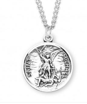 SS St Michael The Archangel Round Medal 24 Inch Chain
