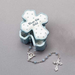 Bless This Child Box With Rosary-Blue