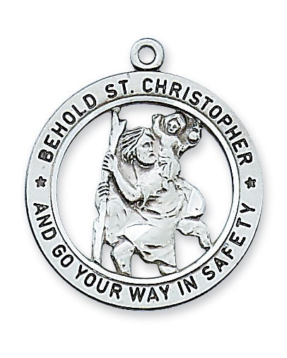 St Christopher SS Large Open Medal Necklace