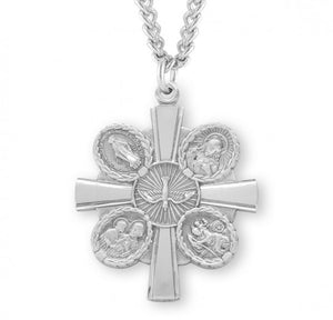 Large SS 1.3" 4-Way Medal Necklace 24" Chain