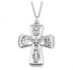 SS Large Cross 1.5" 4-Way Medal Necklace 24" Chain
