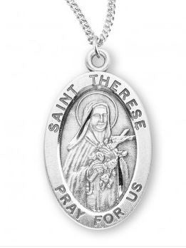 St Therese SS Small Oval Necklace 18 Inch Chain