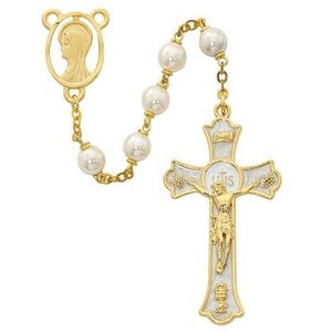 7mm Deluxe Gold And Pearl Enameled Rosary