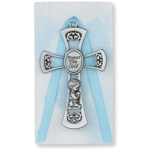 Blue Protect This Child Crib Cross