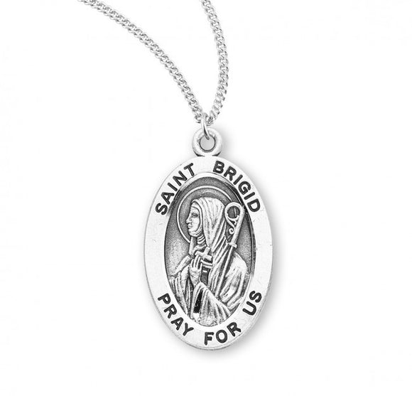 St Brigid SS Oval Necklace 18 Inch Chain